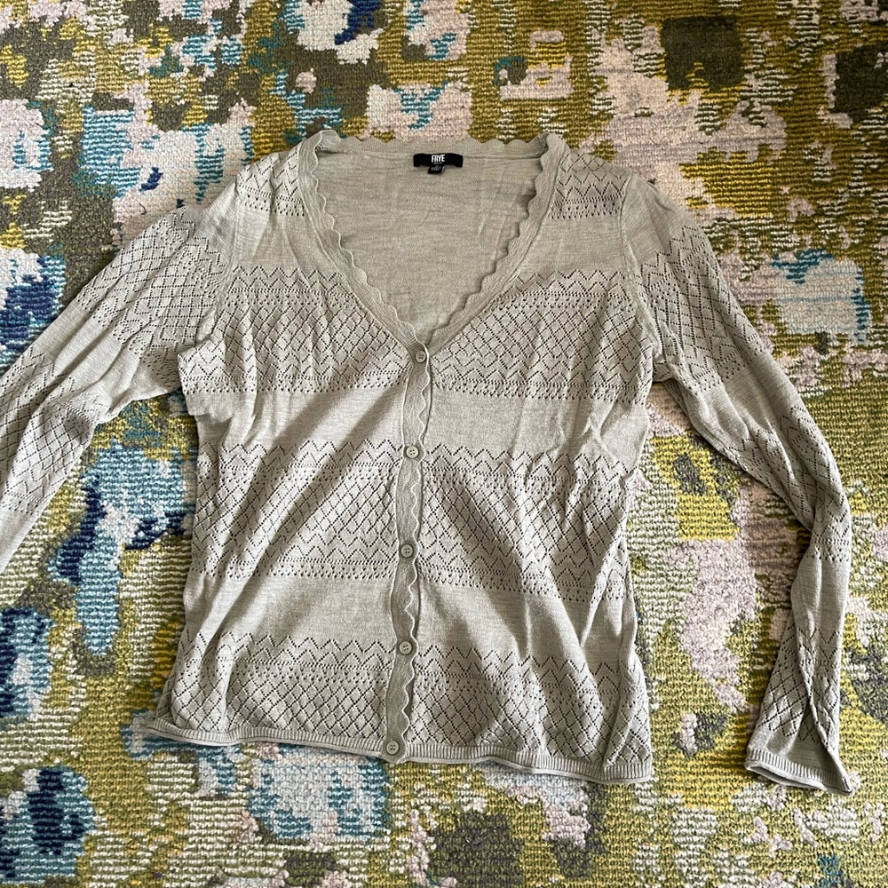 Frye Beige Openwork V-Neck Button Cardigan